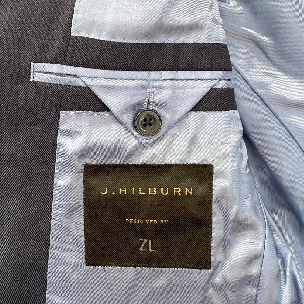 J Hilburn Wool 2 Button Blazer Mens 38 Slim‎ Fit Blue Viscose Preppy Old Money